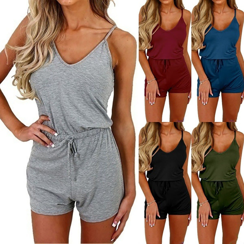 Sleeveless Lace-Up Shorts Women Casual Jumpsuit – Lässig & Stilvoll